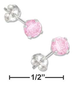 
Sterling Silver 4mm October Post Earrings (Pink)
