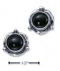 
Sterling Silver Flower Concho Simulated Onyx Post Earrings
