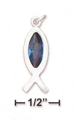 
Sterling Silver Outlined Fish With Blue Crystal
