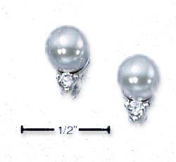 
Sterling Silver Simulated Faux Pearl and Cubic Zirconia Post Earrings
