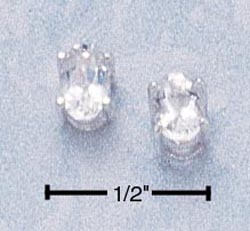 
Sterling Silver 6x4 Oval Clear Cubic Zirconia Post Earrings
