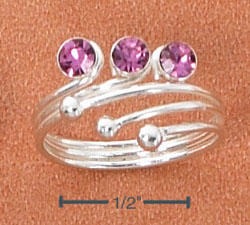 
SS 3 Pink Crystals 3 Sterling Silver Ball Ends Wrap Toe Ring
