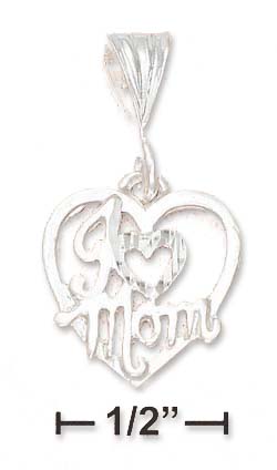 
Sterling Silver Sparkle-Cut I Heart Mom On Open Heart Charm
