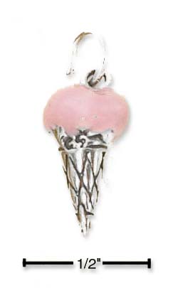 
Sterling Silver 3d Enameled strawberry Ice Cream Cone Charm
