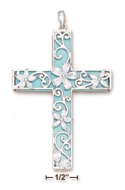 
Sterling Silver Simulated Turquoise Filigree Cross Charm
