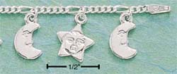 
Sterling Silver Moon and Star Dangle Bracelet
