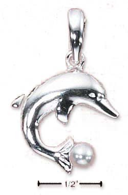 
Sterling Silver Dolphin With Simulated Faux Pearl Charm
