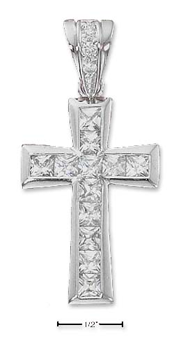 
Sterling Silver Princess Cut Cubic Zirconia Cross Pendant
