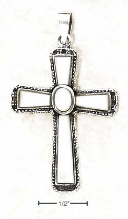 
Sterling Silver Five Stone Simulated Mother of Pearl Cross Pendant

