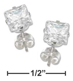 
Sterling Silver 5mm Square Earrings Cubic Zirconia Posts
