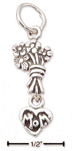
Sterling Silver Flowers and Mom Heart Charm
