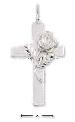 
Sterling Silver Flat Cross With Rose Charm

