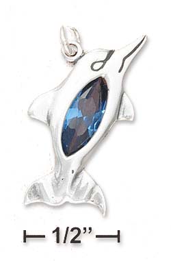 
Sterling Silver Dolphin Charm With Blue Cubic Zirconia
