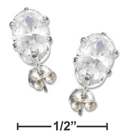 
Sterling Silver 7mm Oval Earrings Cubic Zirconia Posts
