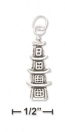 
Sterling Silver 3d Antiqued Pagoda Charm
