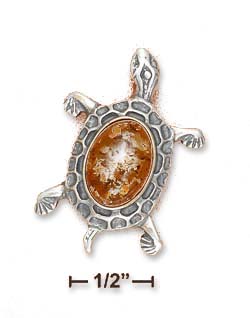
Sterling Silver Honey Amber Turtle Pin
