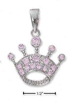 
Sterling Silver Pink Cubic Zirconia Crown Pendant
