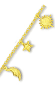 
14k Yellow Drop Moon Star and Sun Anklet 
