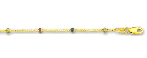 
14k Yellow Saturn and Figaro Link Enamel Anklet - 10 Inch
