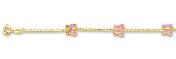 
14k Yellow Rolo and Butterfly Station Enamel Anklet - 10 Inc
