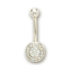 
14k White Bezel and Round Cubic Zirconia Belly Ring
