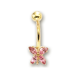 
14k Yellow Butterfly Pink Toumaline Belly Ring
