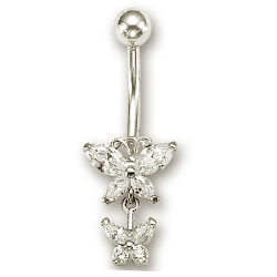 
14k White Cubic Zirconia Butterfly Link Cubic Zirconia Belly Ring
