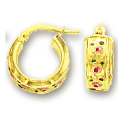 
14k Yellow Pink Flower Childrens Enamel Earrings
