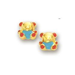 
14k Yellow Little Bear Childrens Stud Enamel Earrings
