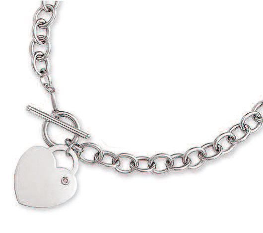 
14k White Bold Heart Charm Toggle Diamond Necklace - 17 Inch

