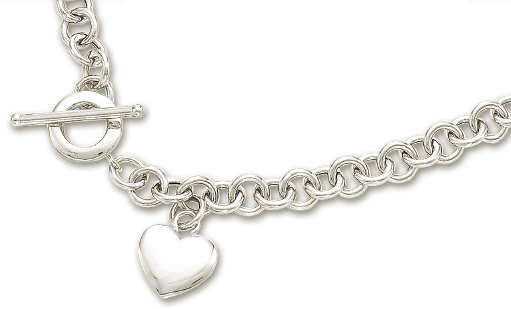 
14k White Heart Shaped Charm and Toggle Necklace - 17 Inch

