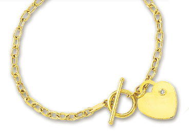
14k Yellow Heart Charm Toggle Diamond Bracelet - 7.5 Inch
