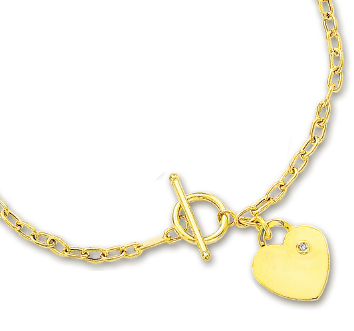 
14k Yellow Heart Charm Toggle Diamond Necklace - 17 Inch
