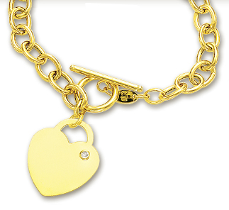 
14k Yellow Bold Heart Charm Toggle Diamond Bracelet - 7.5 In
