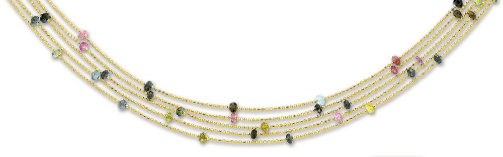 
14k Yellow Multi Strand Tourmaline Necklace - 17 Inch

