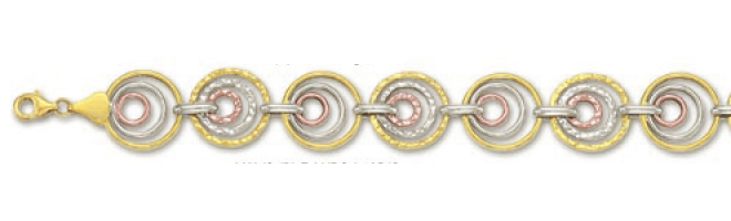 
14k Tricolor Triple Circular Link Bracelet - 7.25 Inch
