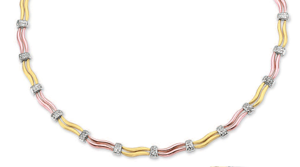 
14k Tricolor Sparkle-Cut Fancy Necklace - 17 Inch
