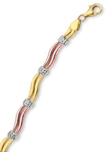 
14k Tricolor Sparkle-Cut Fancy Bracelet - 7.25 Inch
