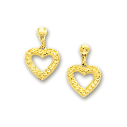 
14k Yellow Sparkle-Cut Dangling Open Heart Shaped Earrings

