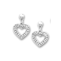 
14k White Sparkle-Cut Dangling Open Heart Shaped Earrings
