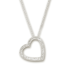 
14k White Sparkle-Cut Heart Shaped Necklace - 17 Inch
