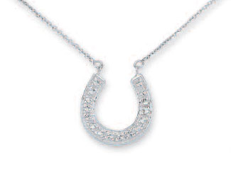 
14k White Sparkle-Cut Horse Shoe Necklace - 17 Inch
