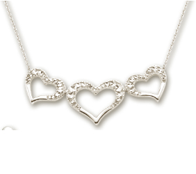 
14k White Sparkle-Cut Triple Heart Shaped Necklace - 17 Inch
