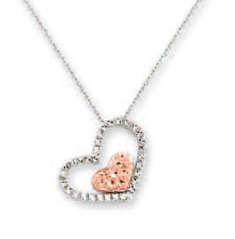 
14k Two-Tone Sparkle-Cut Double Heart Sha Necklace - 17 Inch
