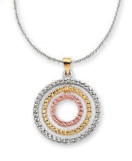 
14k Tricolor Sparkle-Cut Triple Circle Necklace - 17 Inch
