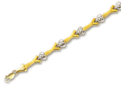 
14k Two-Tone Sparkle-Cut Pave Heart Sha Bracelet - 7.25 Inch
