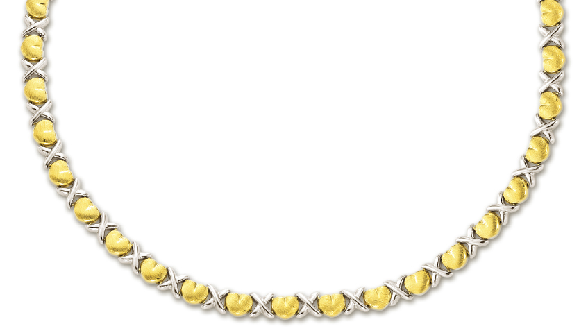 
14k Two-Tone Hugs and Kisses Matt Heart Necklace - 17 Inch
