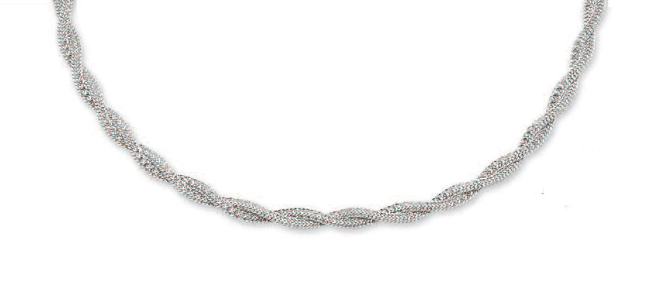 
14k White Fancy Braided Mesh Necklace - 17 Inch
