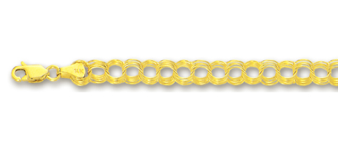 
14k Yellow 4.5 mm Four Ring Charm Bracelet - 7 Inch
