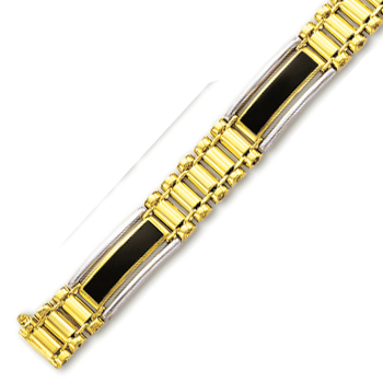 
14k Two-Tone Mens Black Onyx Bracelet - 8.5 Inch
